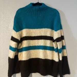 Zara Teal and Cream Striped Sweater